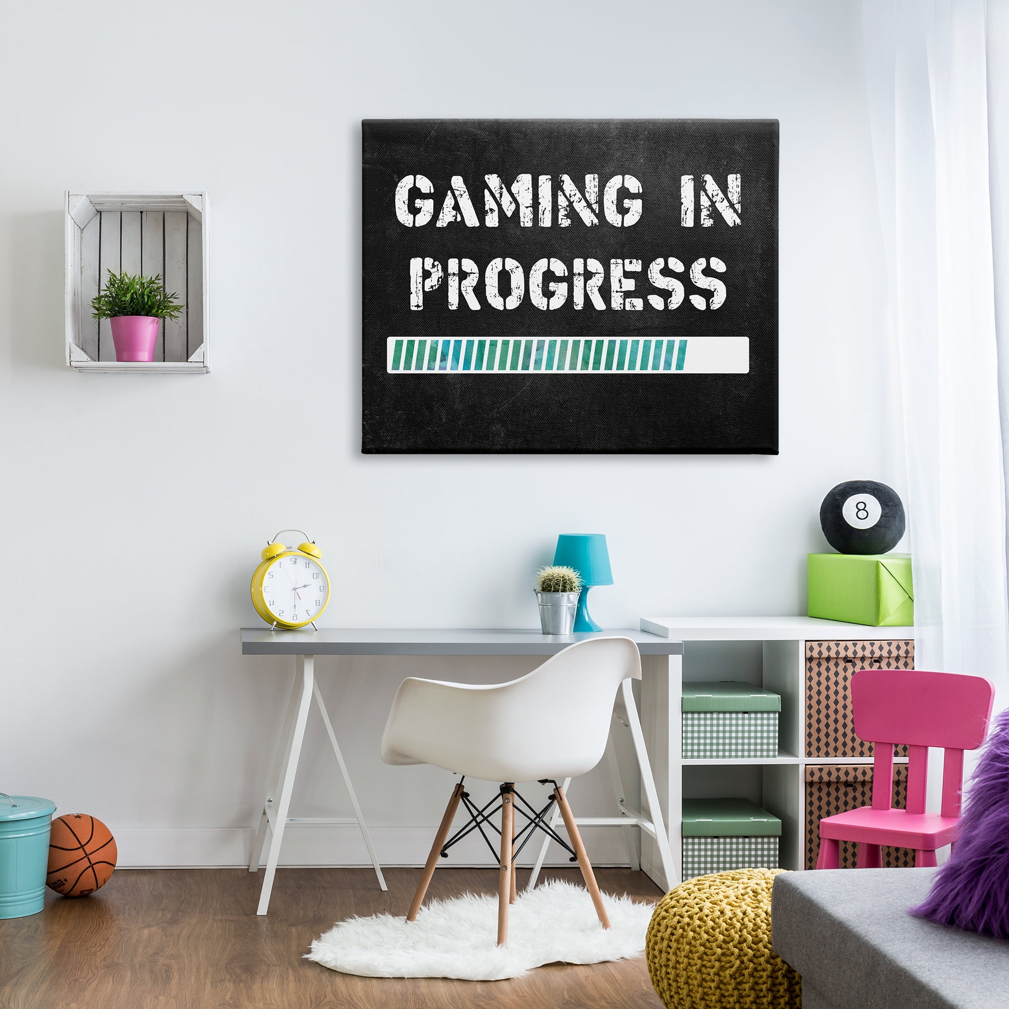 Stupell Industries Gaming In Progress Bar Inspirational Painting Gallery Wrapped Canvas Art Print Wall Art, 48 x 36