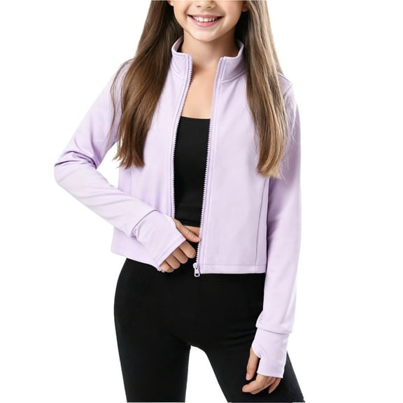 UQJfacai Girls Zip Up Jacket Horse Riding Shirts Kids Stand Collar Cropped Athletic Yoga Jackets Fall Winter Coats 3-15 Years
