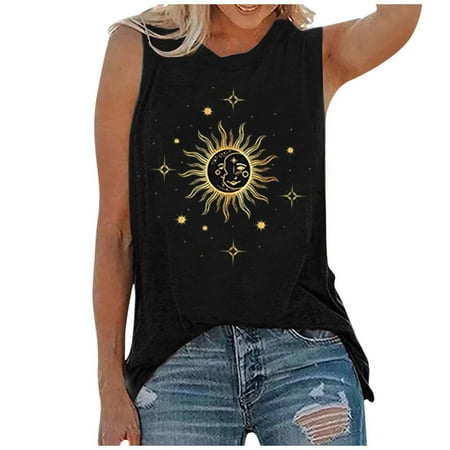 

HHei_K Women Summer Tops Print Sleeveless Tank T-Shirts Graphic Blouse corset tops for women
