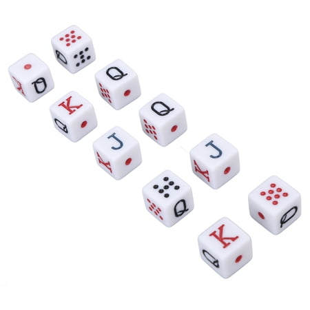 BIMZUC 10PCS Dice Set 16MM Plastic 6 Sided JQK Number Dice Cubes for Table Games Board Games White 0.62 inches / 16 mm
