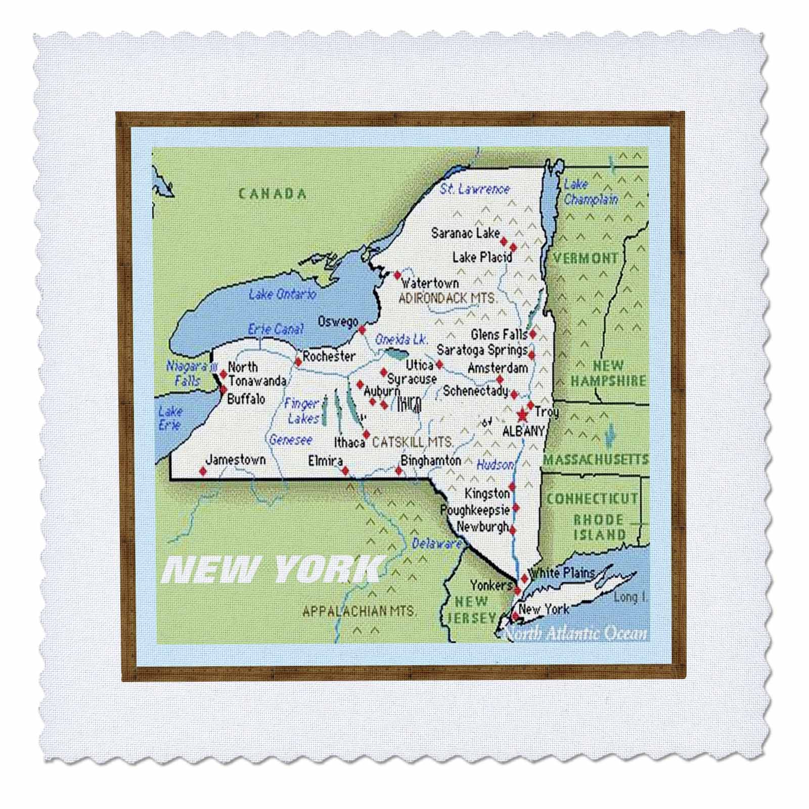 3dRose Framed Map Of New York State Quilt Square, 6 by 6inch