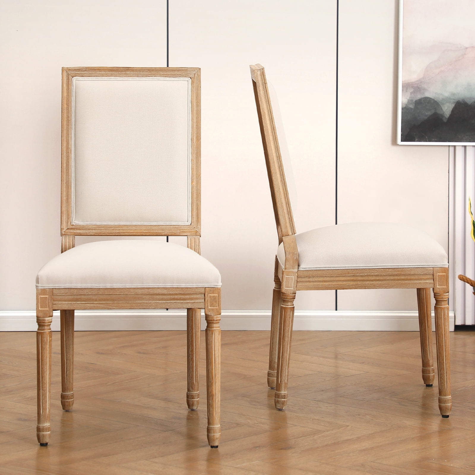 Furniliving French Country Dining Chairs Set of 2, Dining Room Chairs with Rubber Wood Legs, Beige