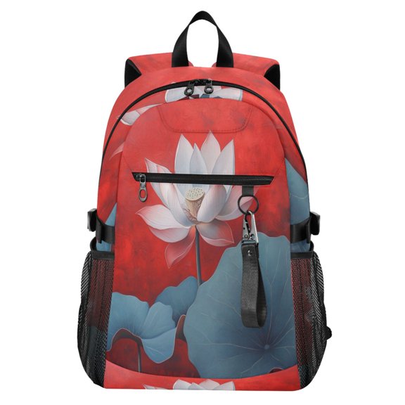 Full‑Print Casual Laptop Backpack, 20L Water‑Resistant Twill Tote Daypack with 14 Inch Computer Compartment for School Business Travel Super Cool Lotus