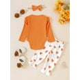 thumbnail image 6 of 6 Months Baby Girls Clothes 12 Months Girls 3PCS Solid Color Outfits Set Heart Print Infant Girls Long Sleeve Top Pants Set with Headband Orange, 6 of 7