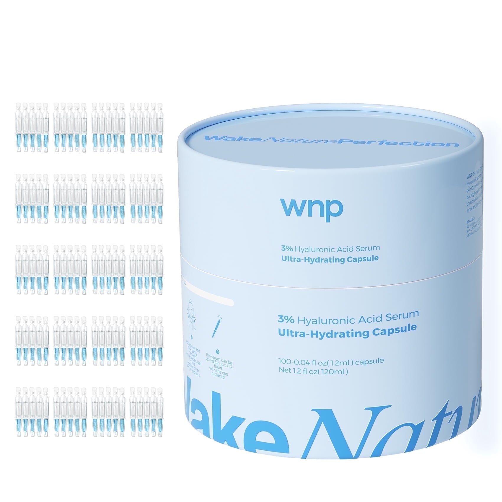 WNP Ultra Hydrating Face Serum, 100 Vials Value Pack with 3 Percent Hyaluronic Acid, 4.06 fl oz