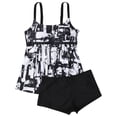 thumbnail image 1 of Traje de baño sexy de talla grande con tirantes estampados y corte entallado para mujer (dos piezas) negro / 3XL, 1 of 6