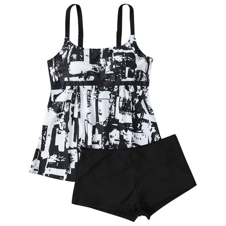 Dorkasm Plus Size Tankini Swimsuits for Women Blouson Swim Tops with Boyshorts Two Piece Bathing Suits Black 3XL