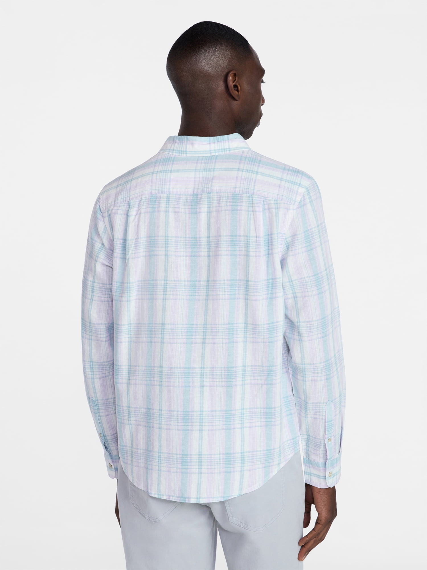 George Men's and Big Men's Linen Blend Button Up Shirt with Long Sleeves, Sizes S-5XL