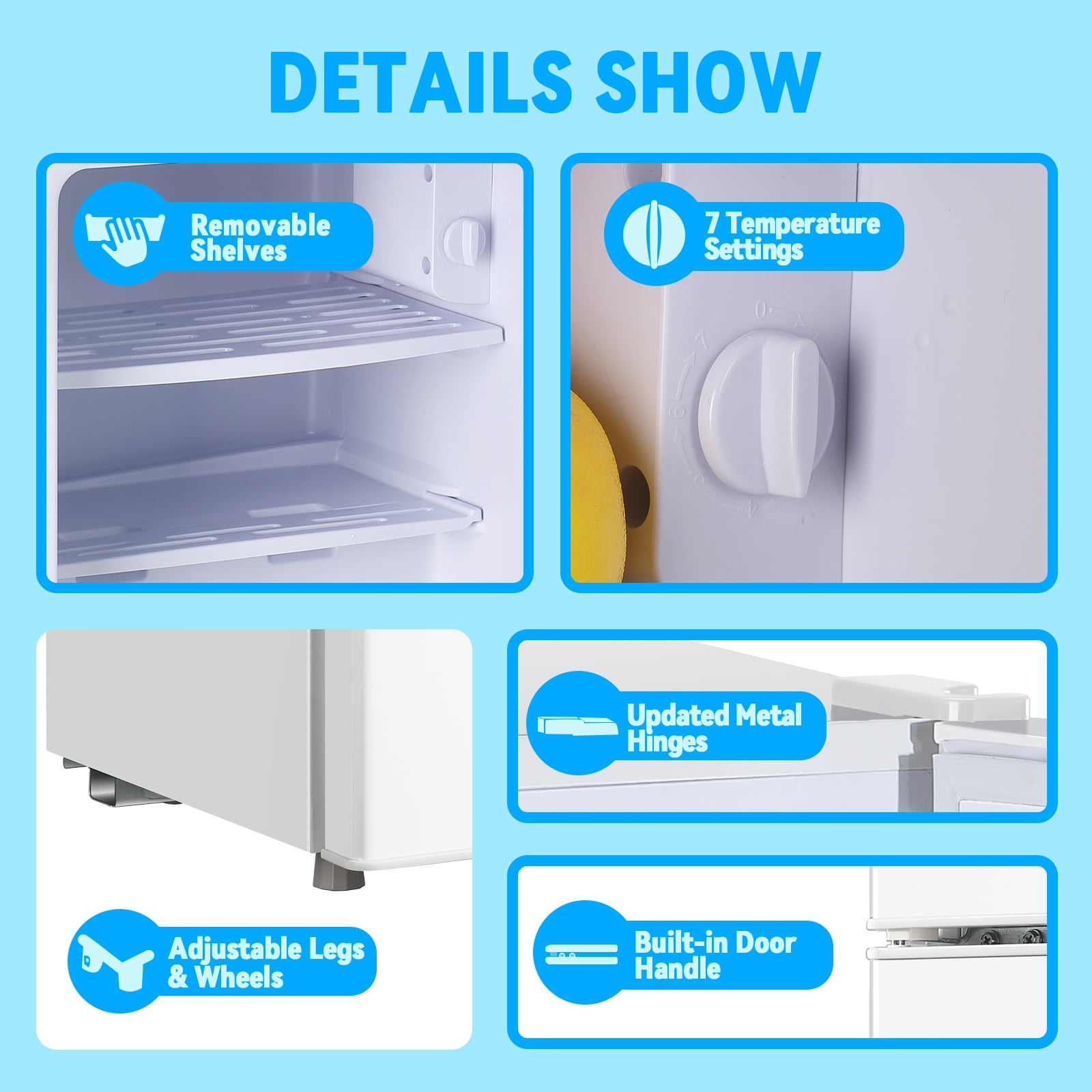 TACOOL Small Refrigerator with Freezer Mini Fridge with Removable Shelves for Bedroom 2.65Cu.Ft, 15"D x 15"W x 31"H White
