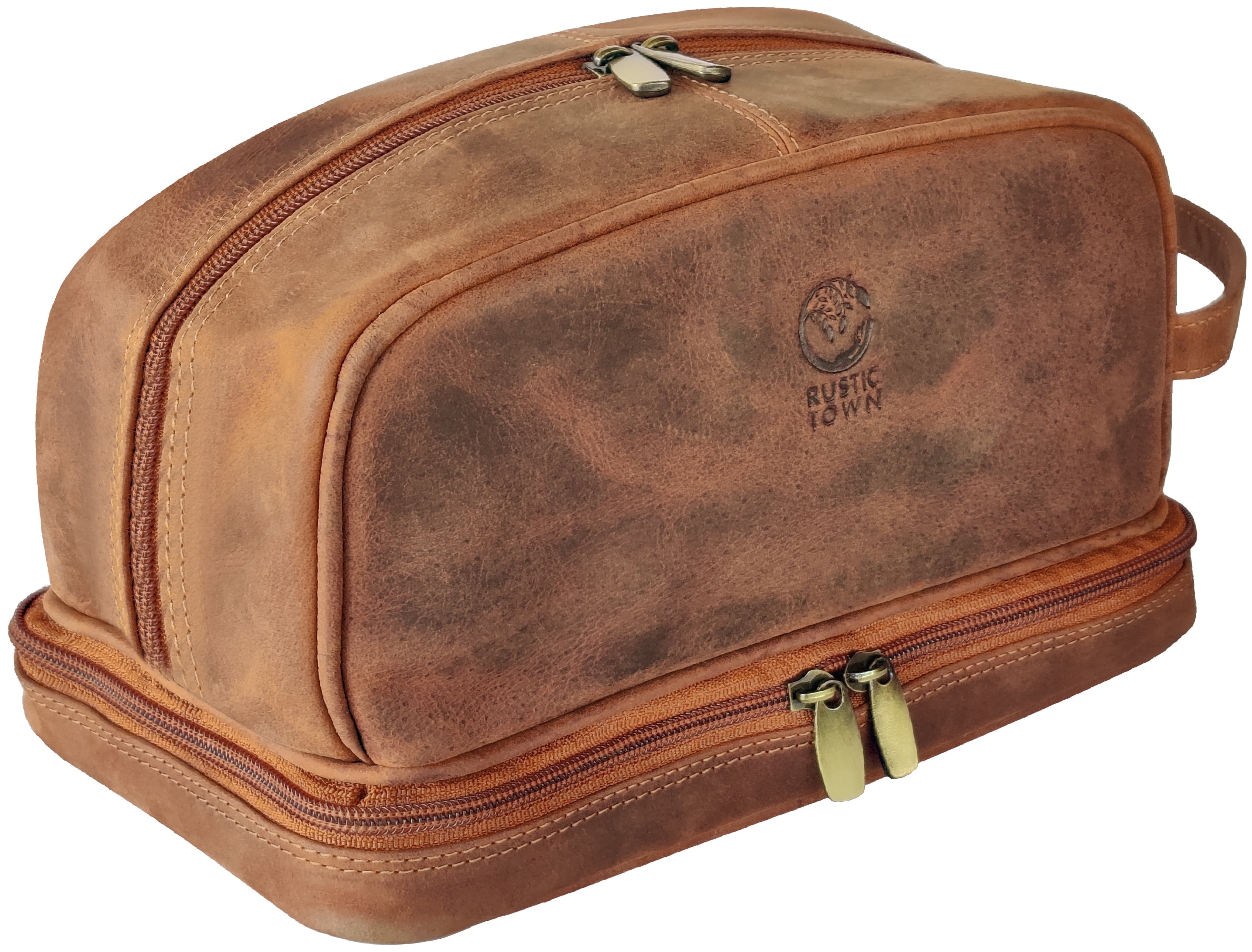 Leather Toiletry Bag Shaving Dopp Kit Travel Case Cosmetic Toiletries Organizer Makeup Bag for Men & Women by Rustic Town