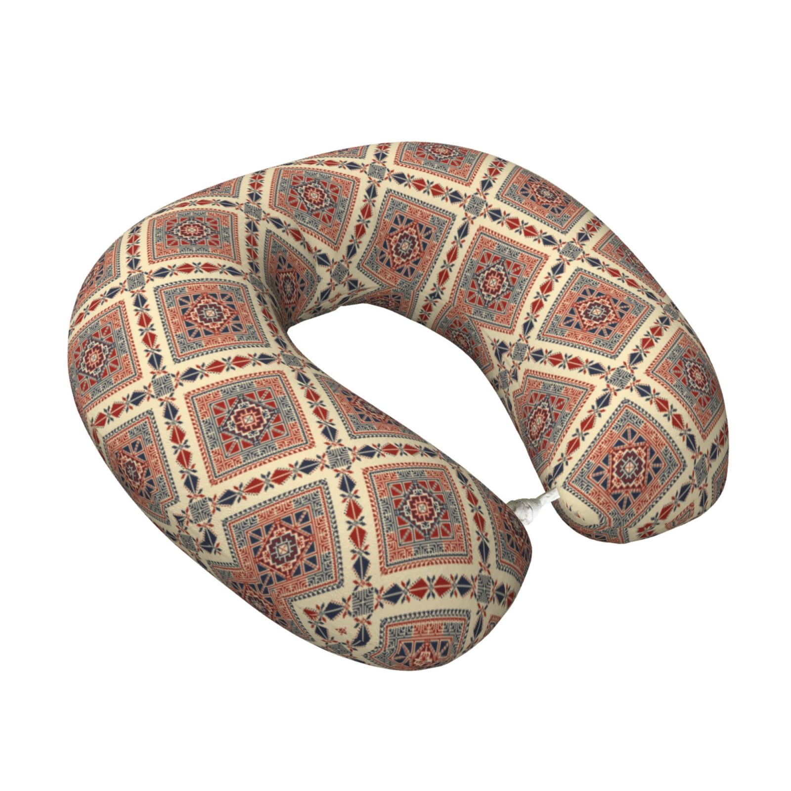 Xecao Fashion Tatreez Print Memory Foam Cervical Neck Pillow Versatile U-Shaped Pillows for Home,Office,Camping,Travelling,Soft Washable Cover