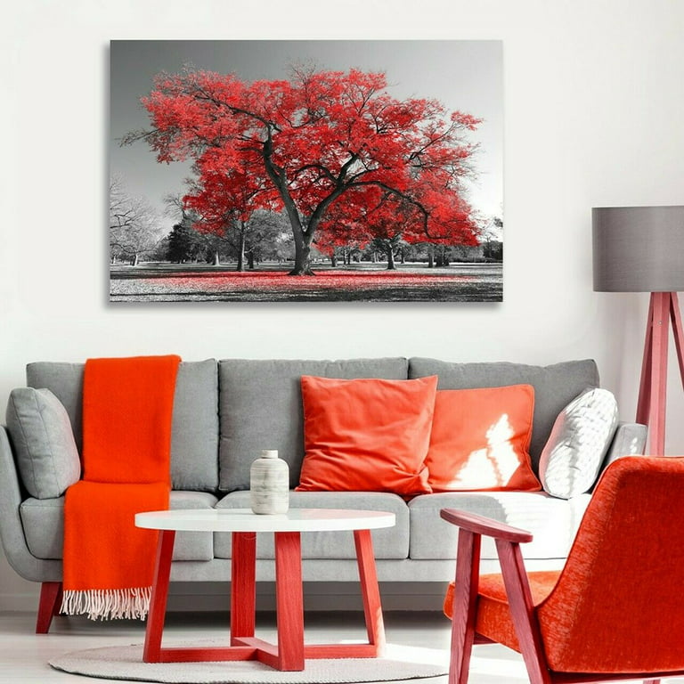 40*80cm Black and White Red Tree Wall Art Canvas Print Picture Large Red Tree Landscape Modern Artwork for Room Bedroom Office Home Decor - Walmart.com