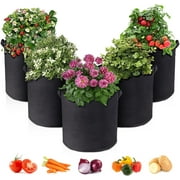 Plant Grow Bags, 12 Gallon Breathable Non-Woven Black Fabric with Strap Handles, Large Vegetables Planters Container for Flower Carrot Vegetable Tomato (5 Pack)