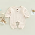 thumbnail image 2 of Toddler Baby Rompers Solid Color Knit Casual Button Crew Neck Long Sleeve Jumpsuit for Newborn Girl Boy, 2 of 8