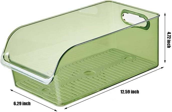 Modern Plastic Open Front Dip Storage Organizer Bin Basket with Built-In Handles for Kitchen Organizing, Fridge Shelf, Cubby, Cabinet, or Pantry Organization (2 PCS green)