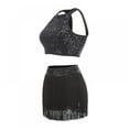 thumbnail image 2 of Women Sleeveless Crop Top + Hip Skirt Sequin Tassel Fringe Skirt Hip Scarf Rave Skirt Belly Dance Costume for Women, 2 of 7