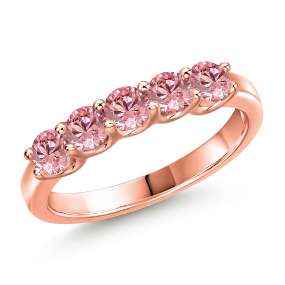 Gem Stone King 18K Rose Gold Plated Silver Pink Lab Grown Diamond Wedding-Bands Ring for Women | 0.90 Cttw | Round 3.5MM | Gemstone April Birthstone | Size 6
