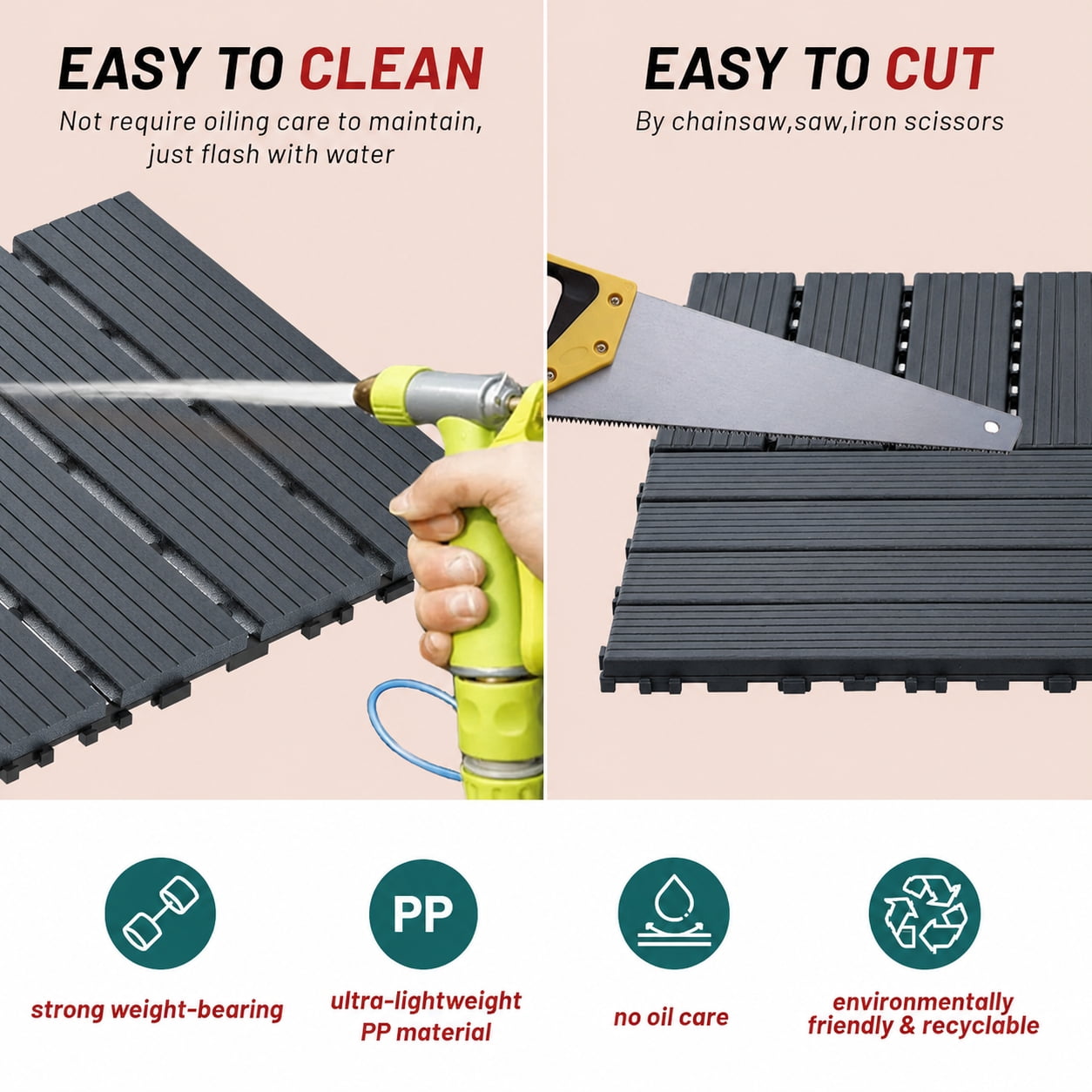 44 Pack Interlocking Deck Tiles Outdoor Patio Flooring Waterproof DIY Snap Plastic Floor Tiles for Balcony Backyard Pool