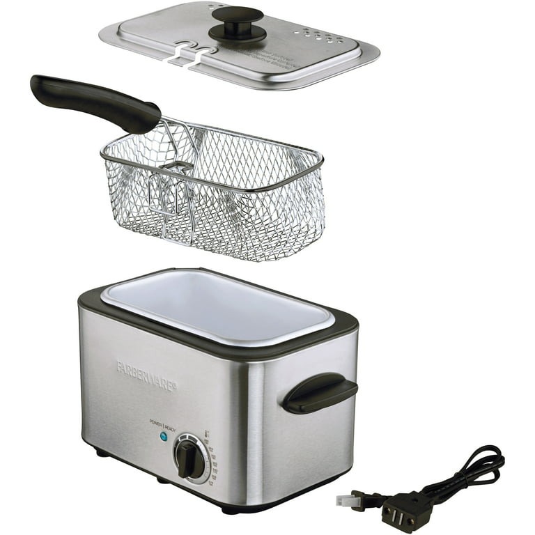 Farberware 1.1 Liter Stainless Steel Deep Fryer with Dishwasher-Safe Basket,  Lid & Handle 