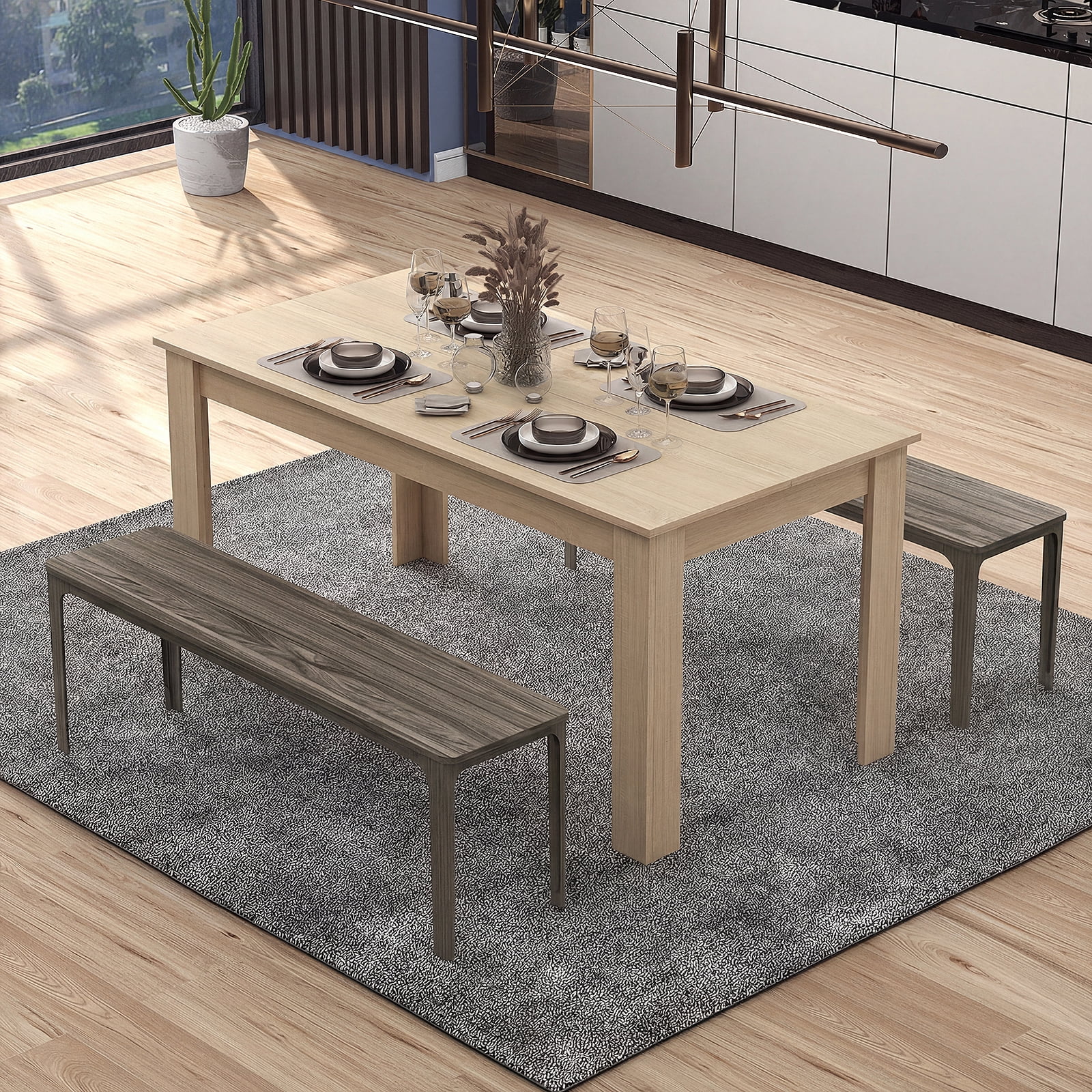 Costway 63" Dining Table Rectangular Modern Kitchen Table For 6 People Home Furniture Oak