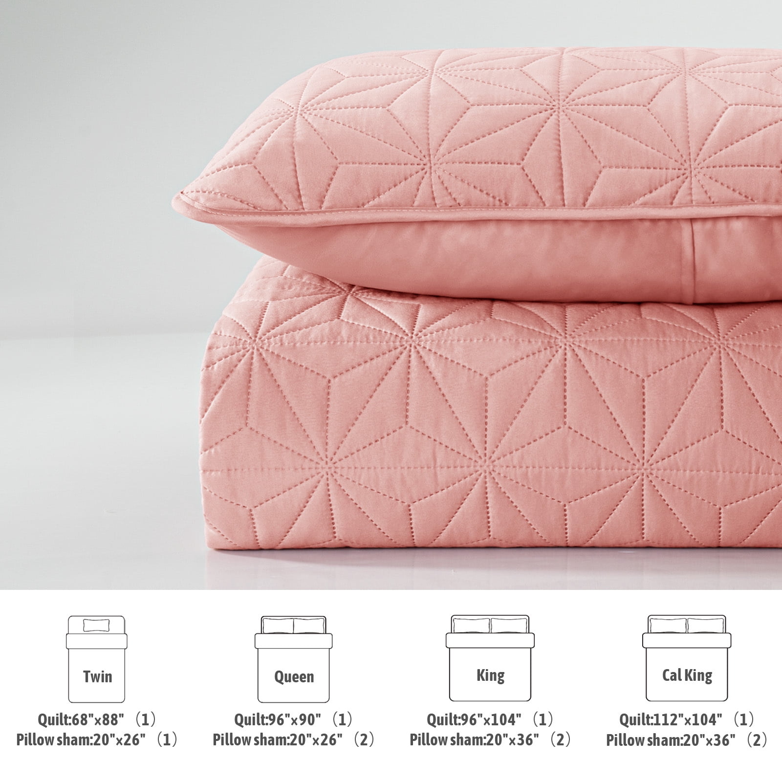 Whale Flotilla Microfiber California King 104"x 112" Quilt Set Lightweight Quilted Bedspreads Coverlets Set with Stars Pattern, Blush Pink
