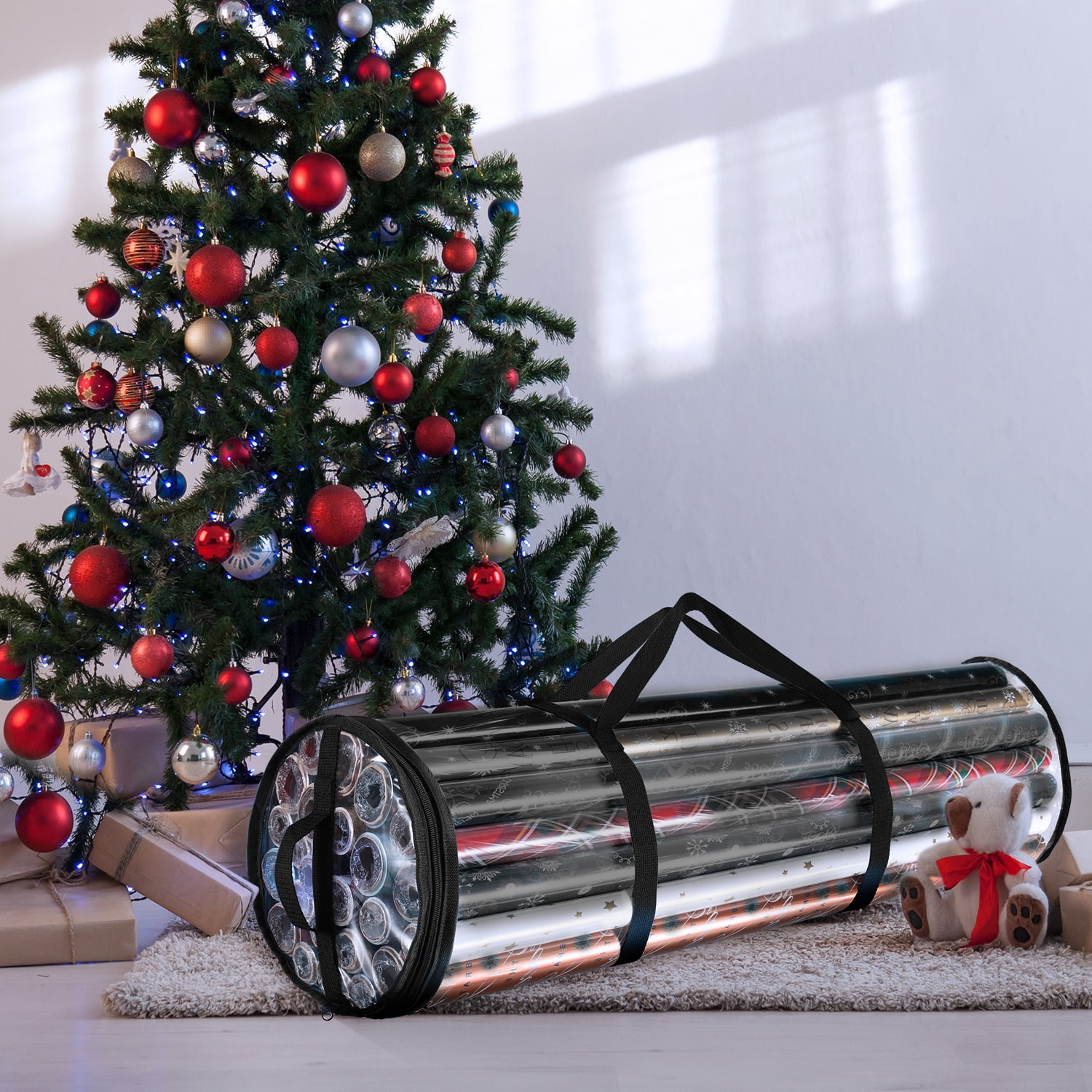 Lammaloe Holiday Christmas Wrapping Paper Storage Bag Fits 14-20 Rolls Upto 40 inches Long, Black