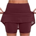 thumbnail image 2 of Feancey Womens Plus Size Athletic Skorts with Pockets Summer Casual Tummy Control Tennis Skirts Solid Color Basic Mini Skirt Built in Shorts Coffee XL, 2 of 7