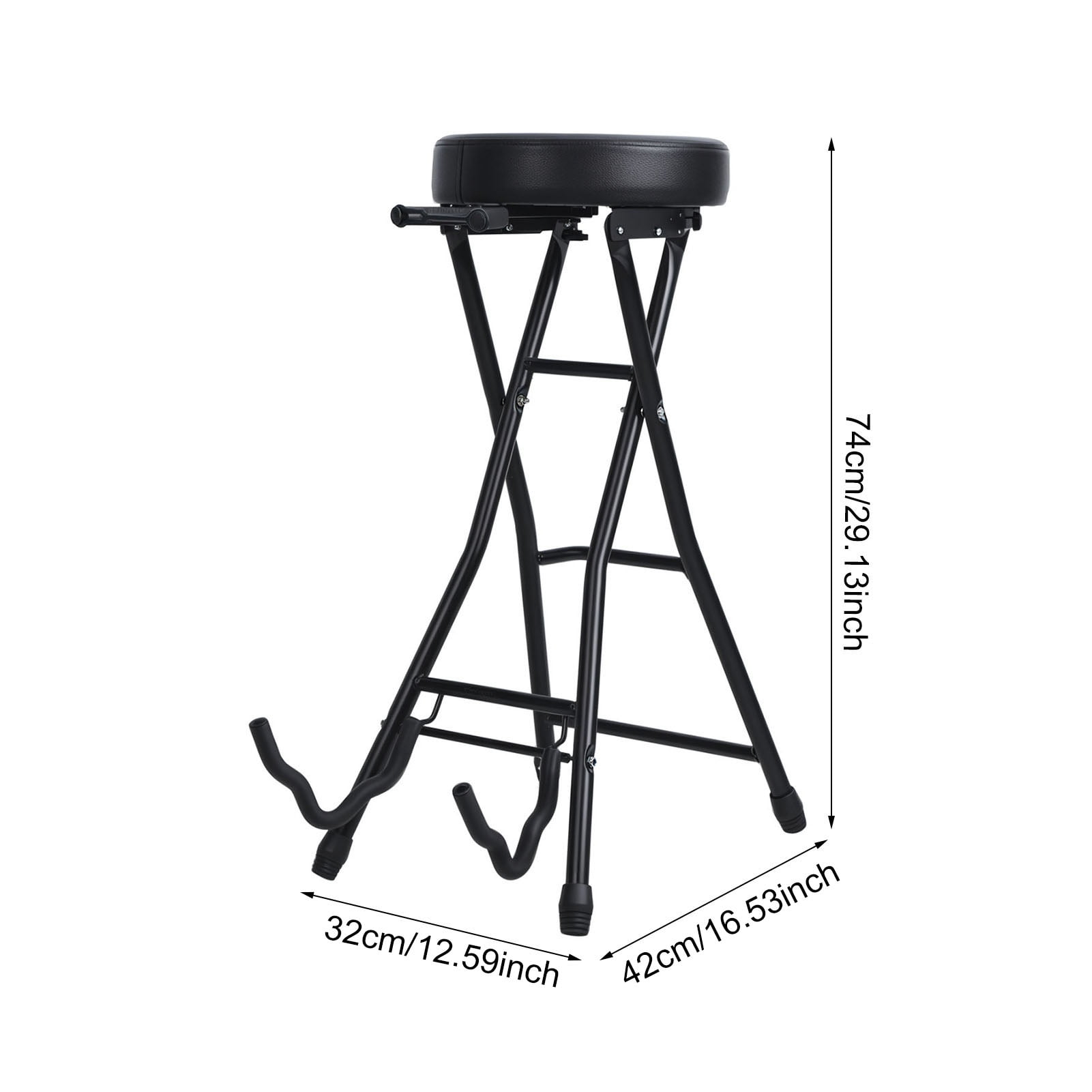 Seipola Guitar Stool with Padded Seat, Collapsible Chair with Guitar Stand, Retractable Hook, Adult Portable Folding Stool-Black