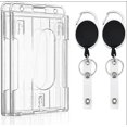 thumbnail image 1 of Porta credencial para 2 tarjetas con ranuras para los pulgares Estuche rígido transparente para PC con carrete retráctil Licencias y pases, paquete de 2, 1 of 5