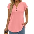 thumbnail image 3 of MOSHU Henley T-Shirts for Women Plus Size Short Sleeve V Neck Tops Summer Trendy Tee Shirts Fashion Clothes, 3 of 11