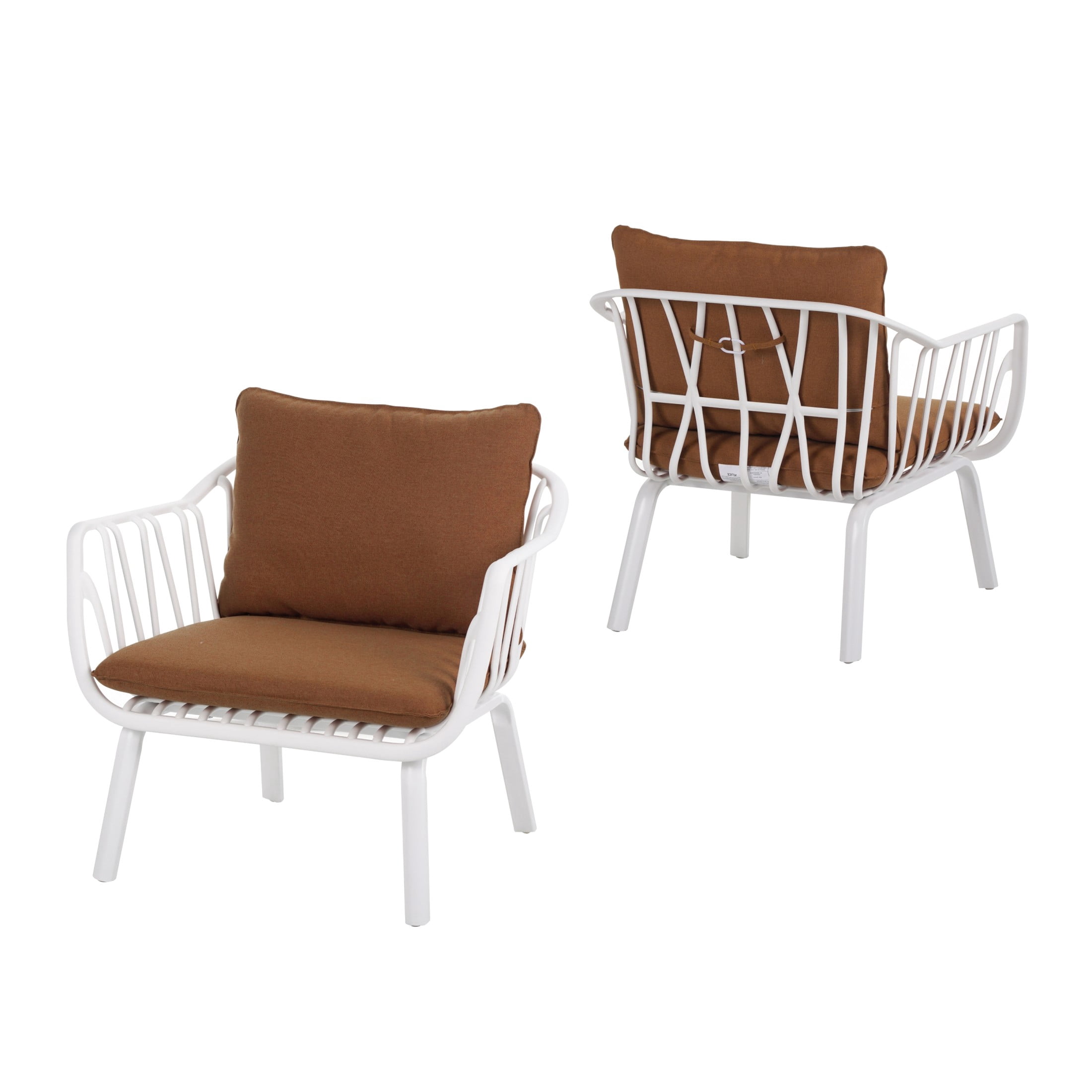 Modern Outdoor Patio Club Chairs with PP Frame, Weather-Resistant Design, White+Brown, Set of 2