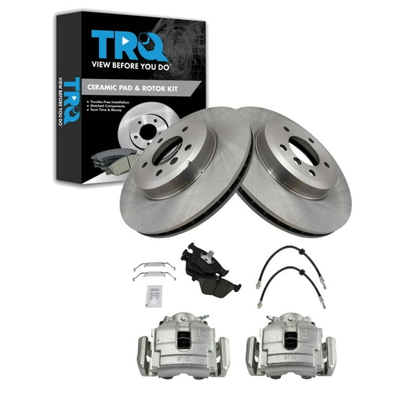 TRQ Front Brake Pad & Rotor Kit Brake Caliper Brake Hose Brake Pads Brake Rotor Ceramic Fits Select 2001-2006 BMW 330Ci 2001-2005 330i 2007-2008 Z4