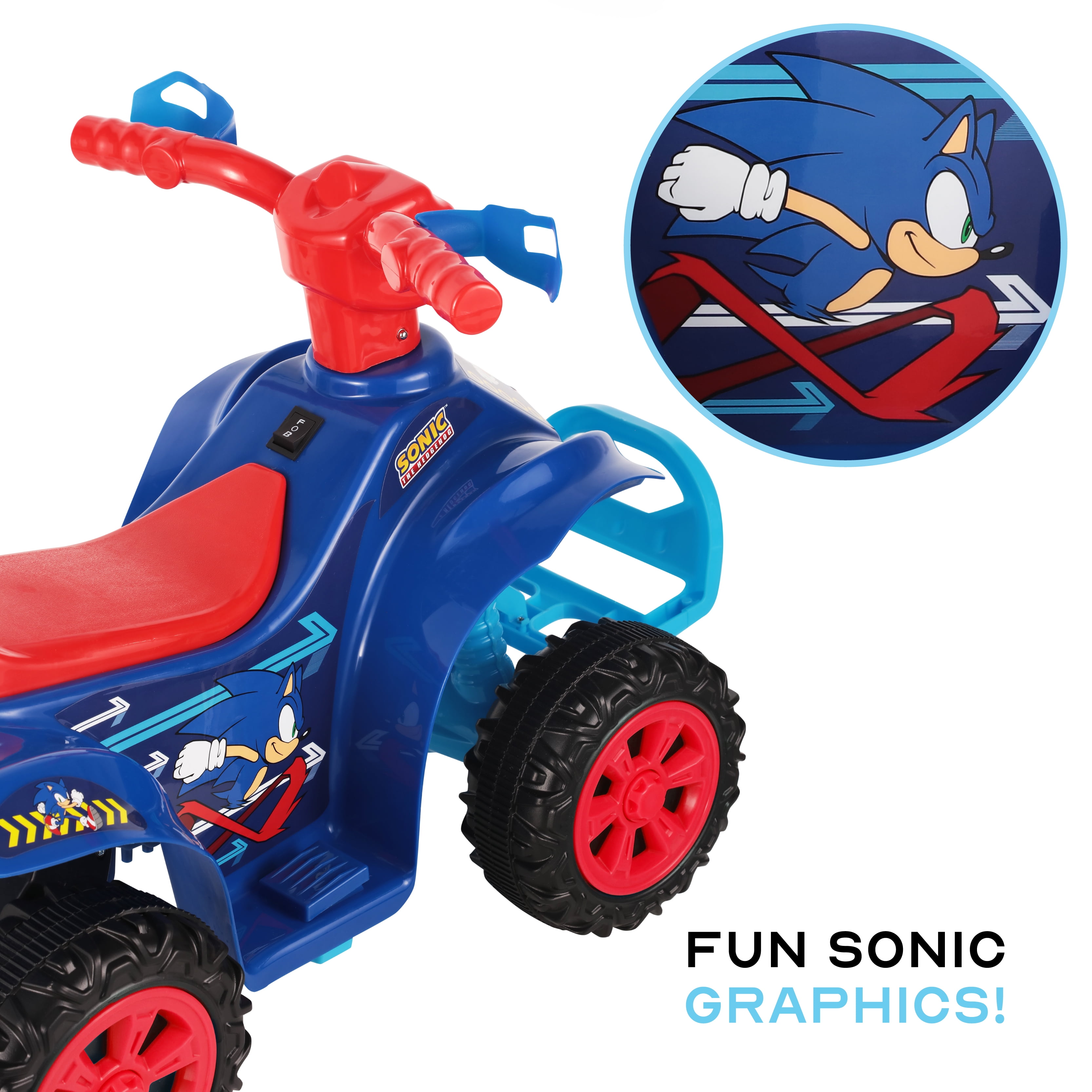 Licensed Sonic The Hedgehog 6V Battery Powered Ride on ATV for Kids Ages 2-5 Years Old, Blue