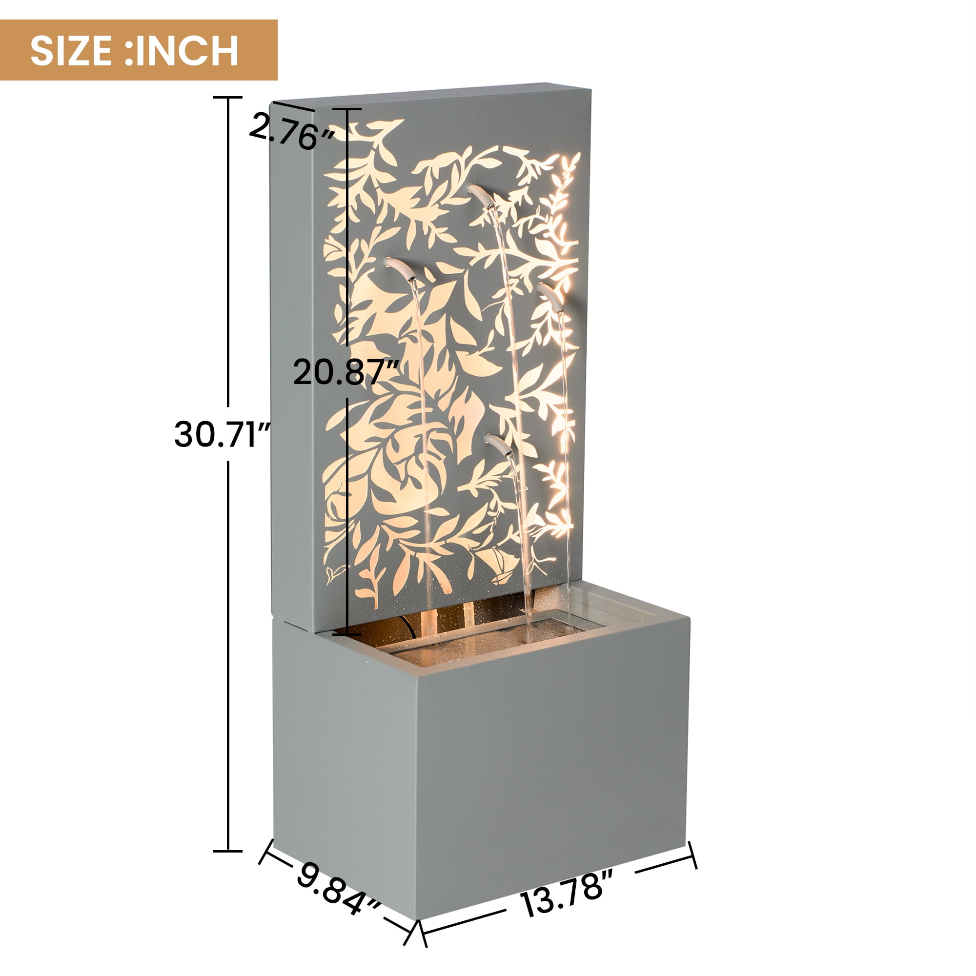 Leaf Cutout Water Wall Fountain, 30.71 Inch Light Gray Outdoor Water Decor for Patio, Light Gray