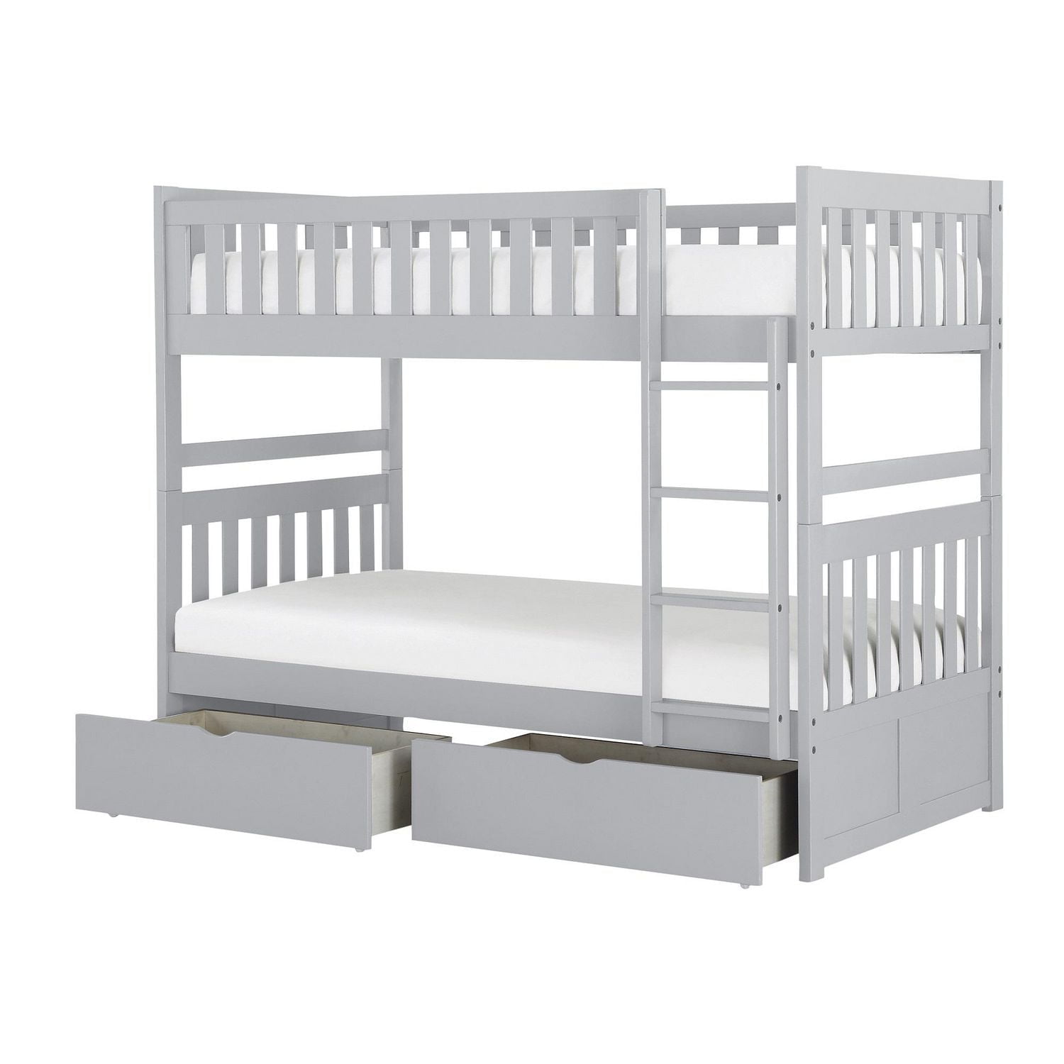 Topline Home Furnishings Grey Twin over Twin Bunk Bed  with Toy Storage