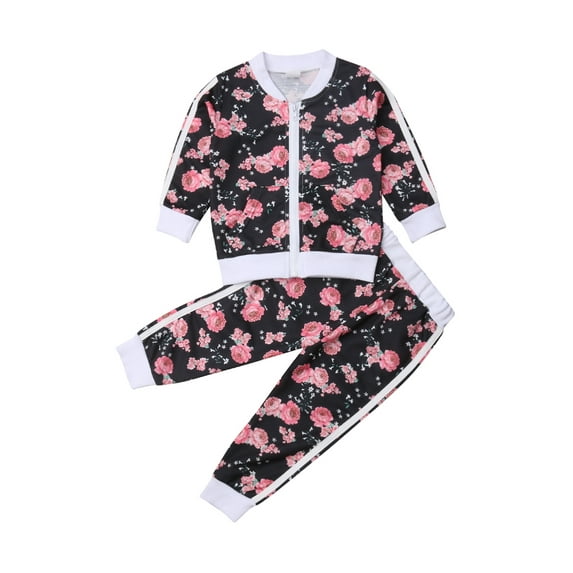 Dewadbow Toddler Kids Baby Girls Floral Sweatshirt Tops Pants Outfits Sets