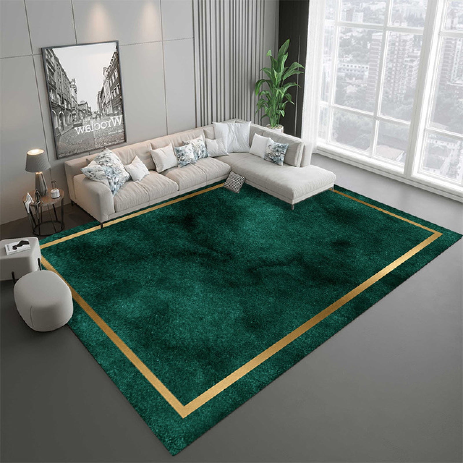 Emerald Green Marble Area Rug For Living Room Gold Retro Marble Carpets Nordic Abstract