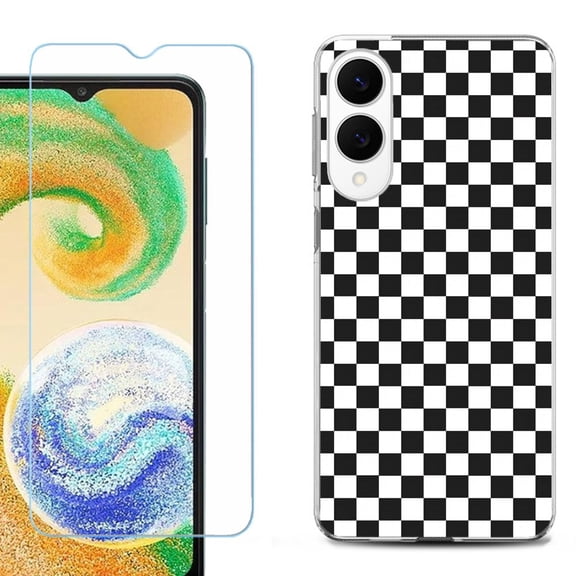 For Samsung Galaxy S25 Edge 5G Protective Shockproof Phone Case with Tempered Glass Screen Protector, by OneToughShield - Checker B/W