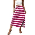 thumbnail image 4 of Women's Maxi Skirt Summer Boho Striped Print Elastic Waisted Drawstring Skirt Casual Beach Long Skirts with Pockets Hot 2XL, 4 of 6