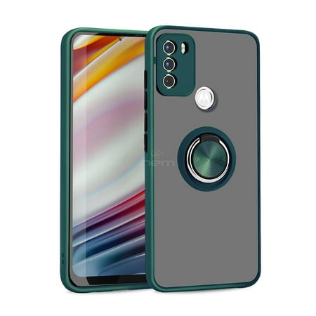 For Motorola Moto G60 / Moto G40 Fusion Clear with Ring Kickstand, Protective Shock -Absorbing Bumper Shockproof Phone Case Green