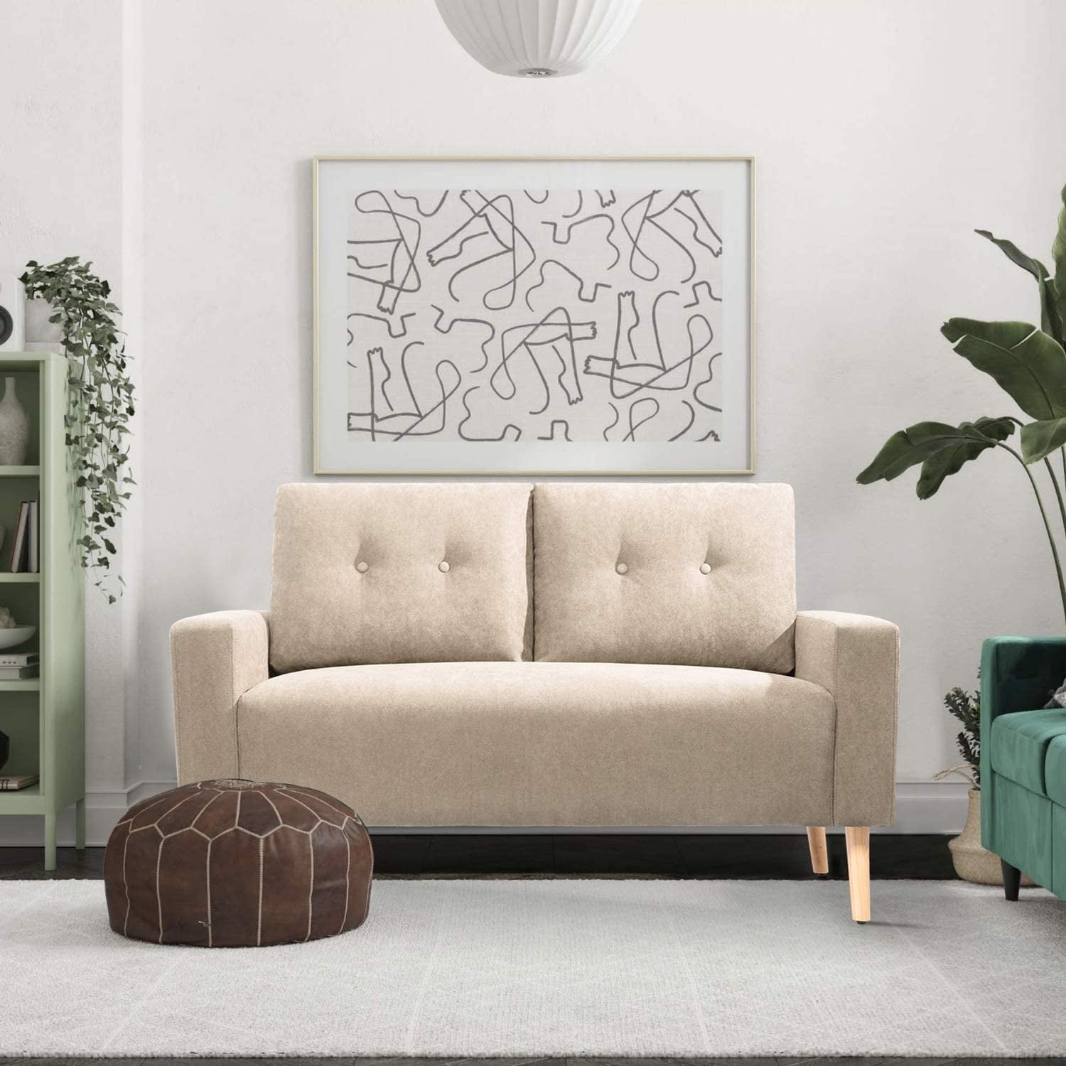 Vineego Modern Terry Cloth Upholstered Loveseat, Beige