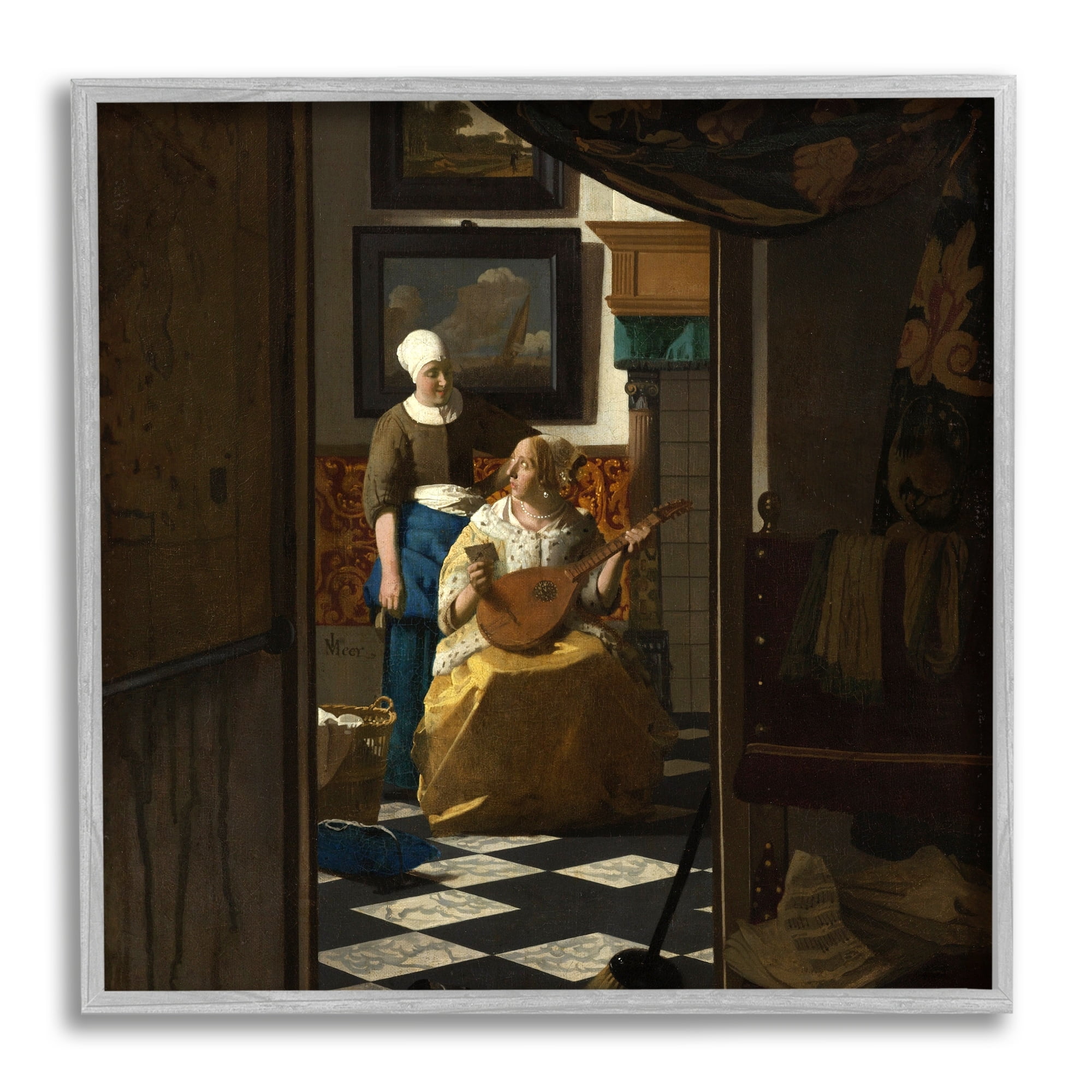 Stupell Industries The Love Letter Johannes Vermeer Classical Portrait Painting Painting Gray Framed Art Print Wall Art, Design by one1000paintings