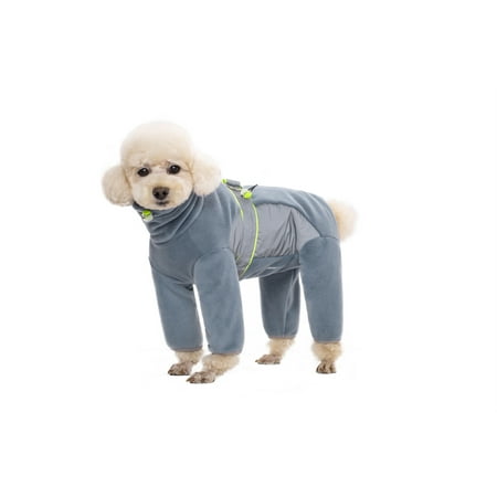 BT Bear Warm Small Dog Jumpsuit Plush Fleece Puppy Onesie with D-Ring and Reflective Strips Long-Sleeved Dog Cold Weather Coats for Small Medium Dogs Airy Blue M