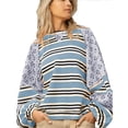 thumbnail image 3 of Suéter con estampado de rayas y flores para mujer, suéter de cuello redondo, suéter básico, suéter informal de manga larga con cuello redondo, sudaderas cálidas para otoño e invierno, 3 of 5