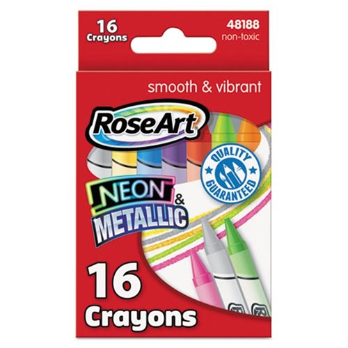 Rose Art 48188AA24 Neon & Metallic Crayons, 16/pk