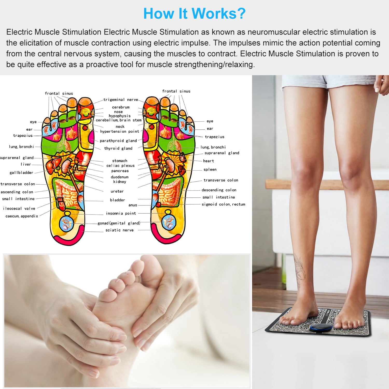 Foot Massager Mat TeqHome Foot Massager Pad for Pain Plantar Relief Muscle Relaxation Foldable Legs Feet Massager Pad with 8 Modes 19 Intensity Levels Remote Control