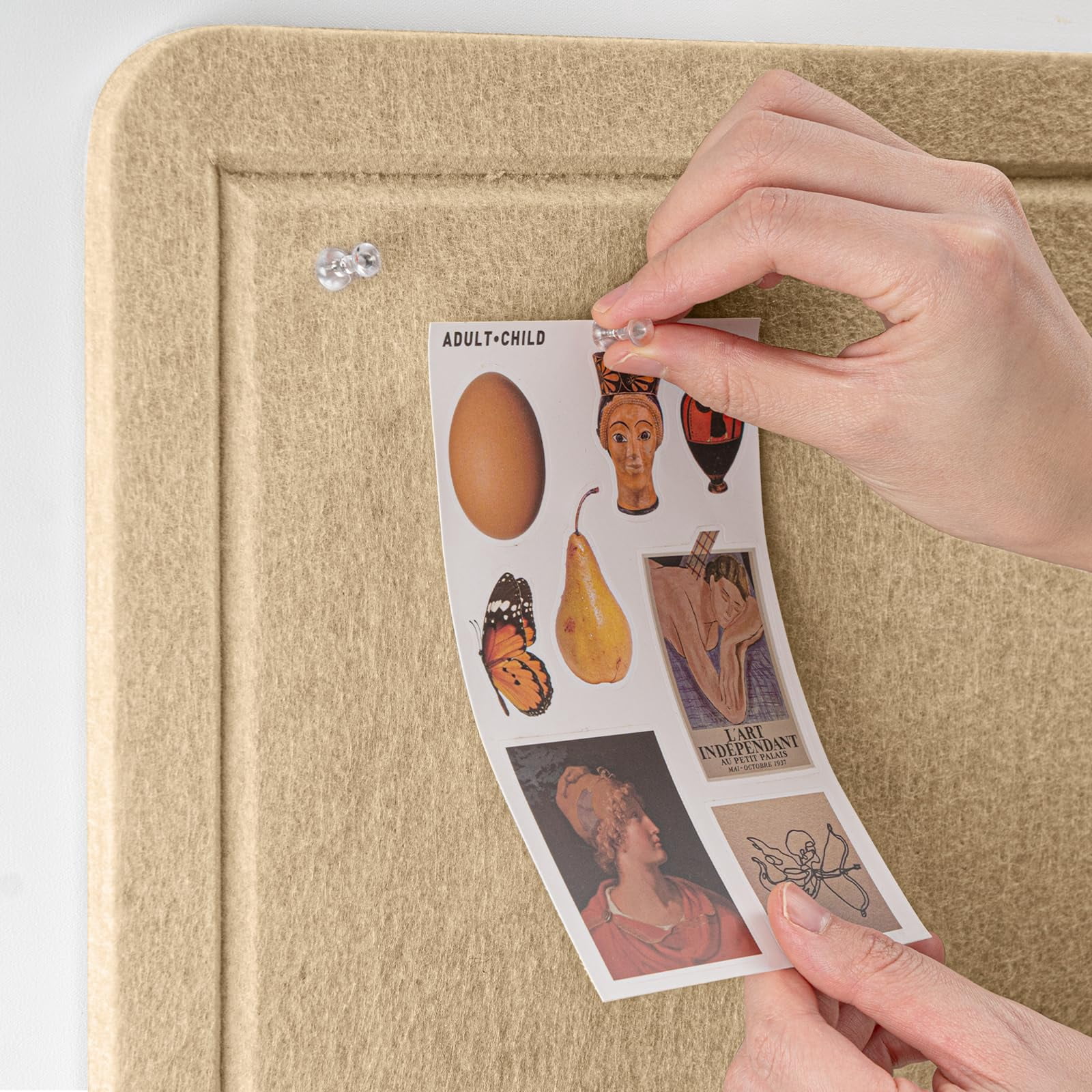 Bulletin Board  24 X 18 Inches Decorative Felt Pin Cork Alternative For Wall Foldable Photo With 20 Pushpins - Beige Brown