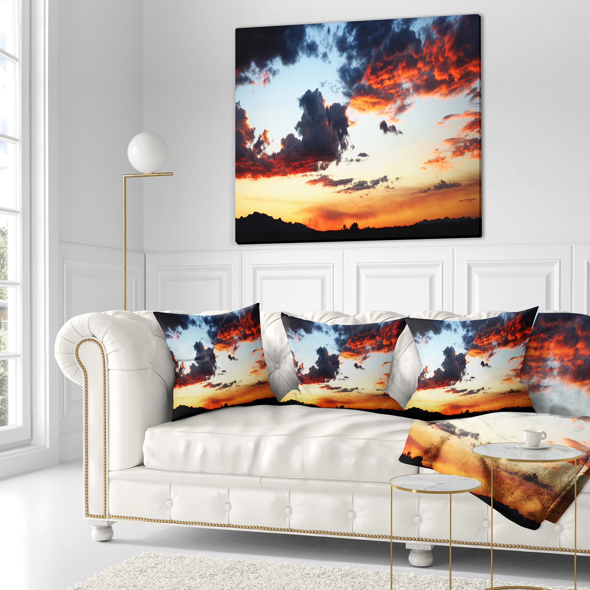 Designart Blazing Sky with Clouds Panorama - Seascape Throw Pillow - 16x16