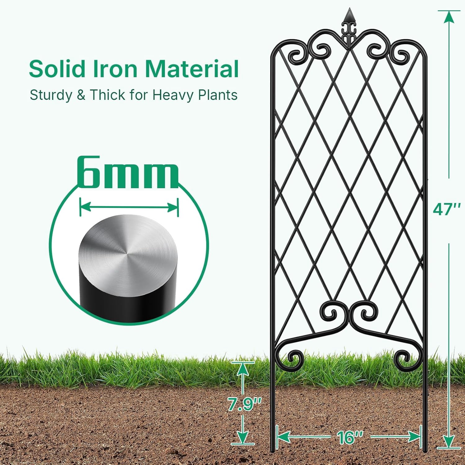 Garden Trellis for Climbing Plants 47” x 16” Rustproof Black Iron Plant Trellis Potted Vines Vegetables Flowers Patio Metal Wire Lattices Grid Panels for Ivy Cucumbers Clematis 2 Pack