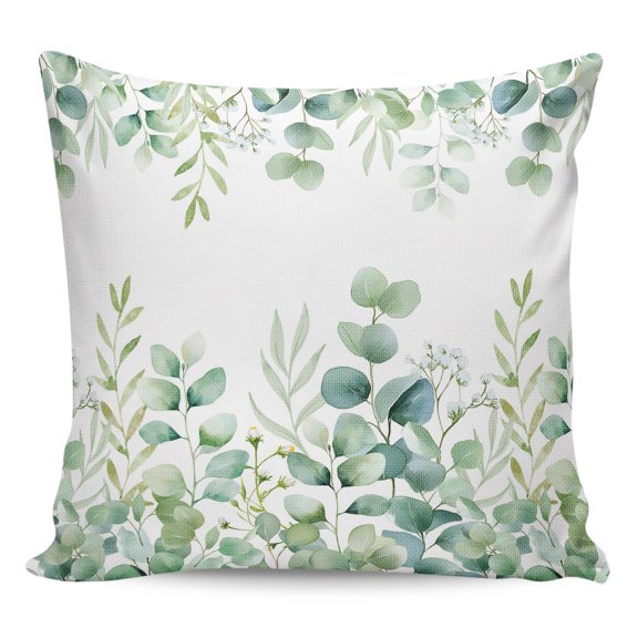 Waterproof Outdoor Throw Pillows with Inserts 18"x18", Green Eucalyptus Leaves Soft Decorative Pillowcases for Couch Bedroom, Watercolor Spring Summer Botanical Pillow Covers for Sofa Living Room